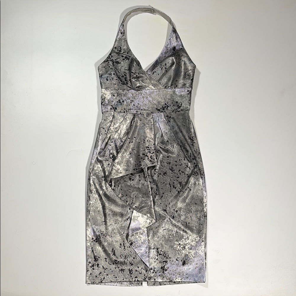 London Times Gray and Black Halter Cocktail Dress